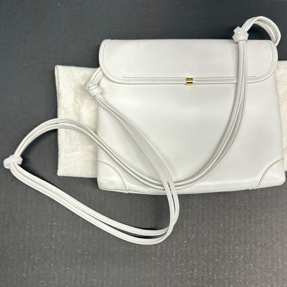Gucci Purse Shoulder Bag Italian Leather Square White Gold Vintage With Dustbag - Picture 7 of 17